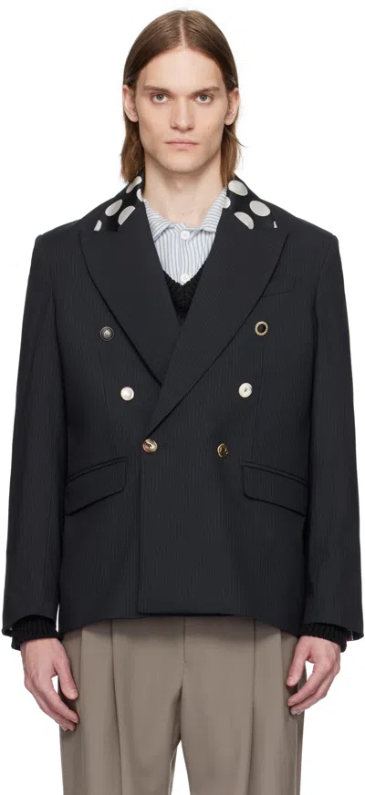 Charles Jeffrey Loverboy Navy Edinburgh Blazer In Navy Pinstripe + Pol
