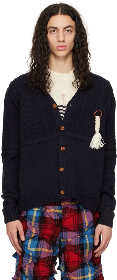 Charles Jeffrey Loverboy Navy Fisherman Cardigan In Blue