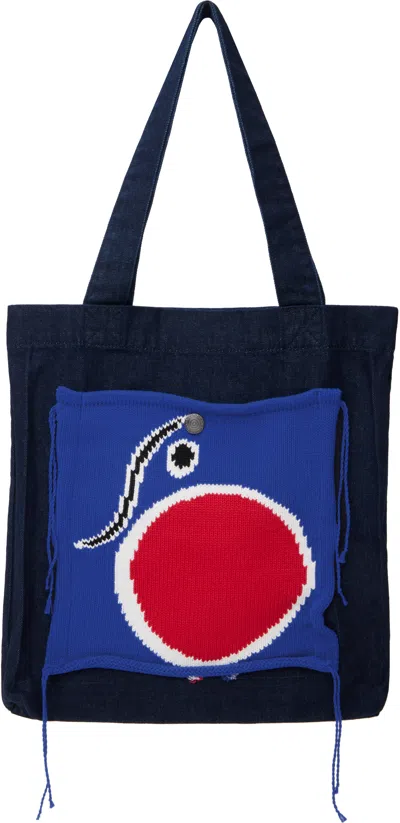 Charles Jeffrey Loverboy Navy Knit Patch Denim Tote In Dnm