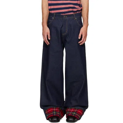 Charles Jeffrey Loverboy Navy Scarf Wide Leg Jeans In Blu Indigo Denim + R