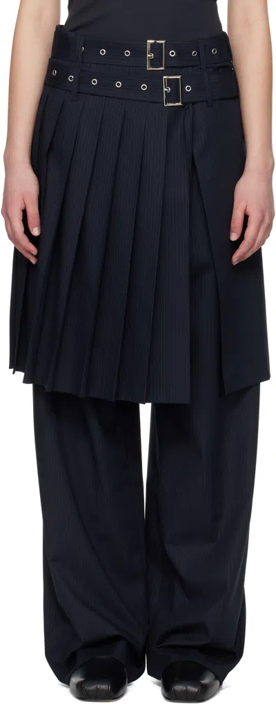 Charles Jeffrey Loverboy Navy Wide Leg Skouser Waisted Trousers