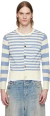 Charles Jeffrey Loverboy Off-white & Blue Button Down Cardigan In Blue Stripe