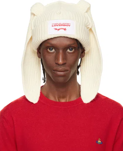 Charles Jeffrey Loverboy Off-white Chunky Rabbit Beanie In Sand