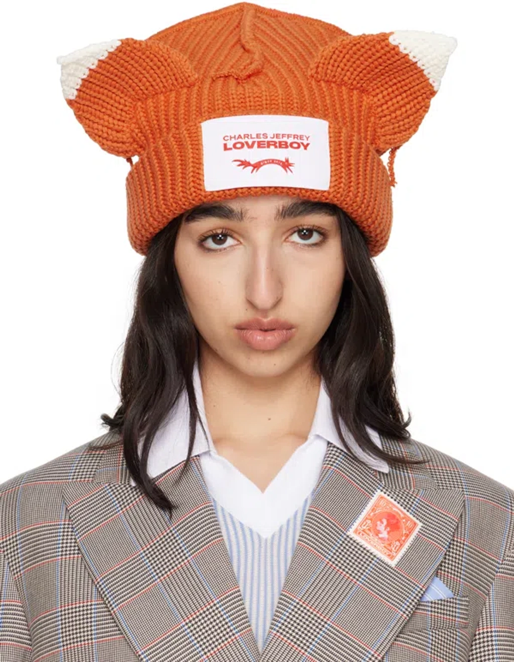 Charles Jeffrey Loverboy Orange Chunky Ears Beanie In Orange Fox
