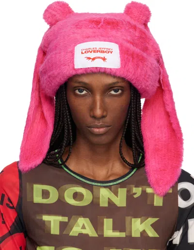 Charles Jeffrey Loverboy Pink Fluffy Chunky Rabbit Beanie