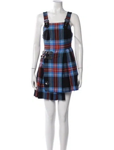 Pre-owned Charles Jeffrey Loverboy Plaid Print Mini Dress In Blue