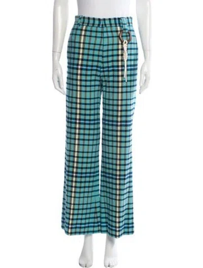 Pre-owned Charles Jeffrey Loverboy Plaid Print Wide Leg Pants W/ Tags In Green
