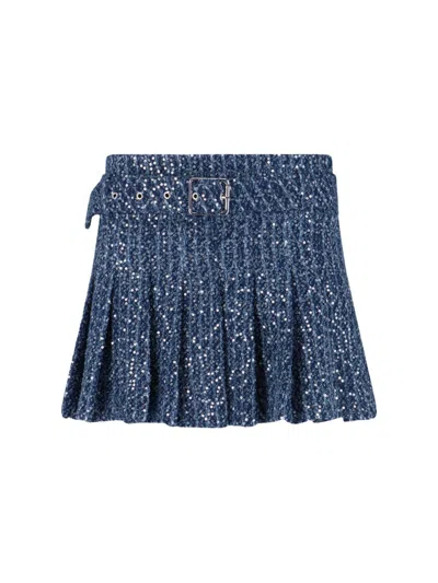 Charles Jeffrey Loverboy Pleated Mini Skirt With Shimmering Sequins In Blue