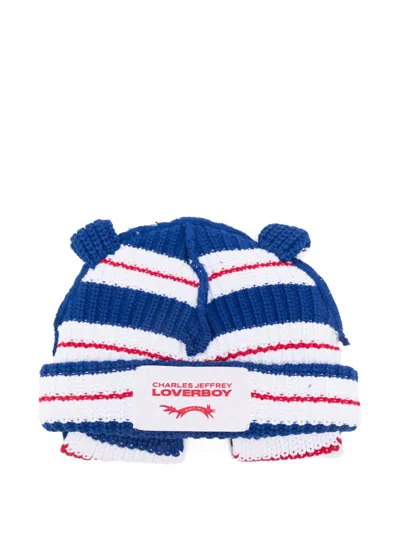 CHARLES JEFFREY LOVERBOY POP UP-EAR STRIPED BEANIE
