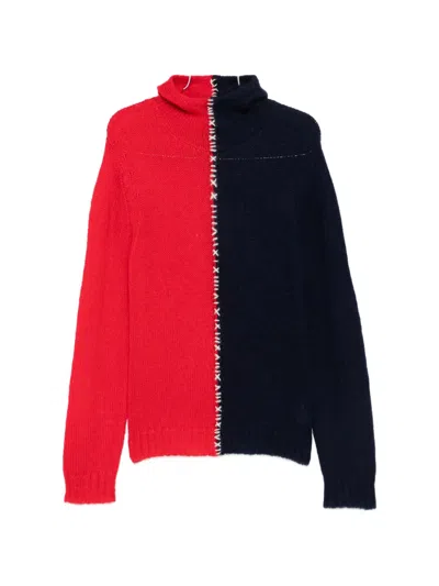 Charles Jeffrey Loverboy Hooded Crewneck Knitwear Contrast Stitching In Blue