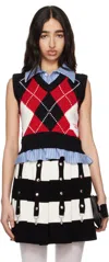 Charles Jeffrey Loverboy Red & Black Smart Cropped Vest In Red Argyle