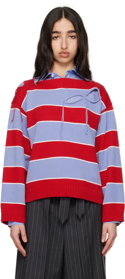 Charles Jeffrey Loverboy Red & Blue Slash Stripe Sweater In Red + Blue