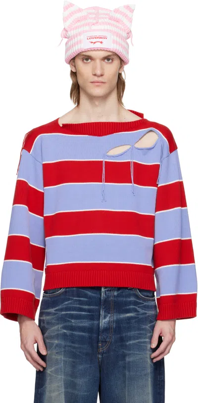 CHARLES JEFFREY LOVERBOY RED & BLUE SLASH STRIPE SWEATER
