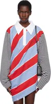 Charles Jeffrey Loverboy Red & Blue Topsy Turvy Polo In Red + Blue Stripe