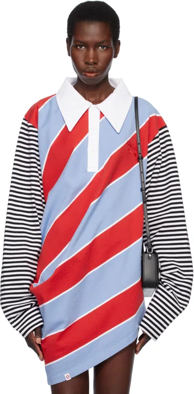 Charles Jeffrey Loverboy Red & Blue Topsy Turvy Polo In Red + Blue Stripe