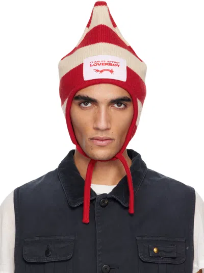 Charles Jeffrey Loverboy Red & Off-white Spike Bonnet Beanie