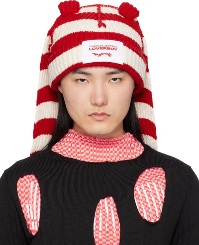 Charles Jeffrey Loverboy Red & White Chunky Rabbit Beanie