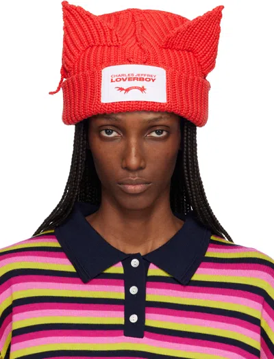 Charles Jeffrey Loverboy Red Chunky Ears Beanie