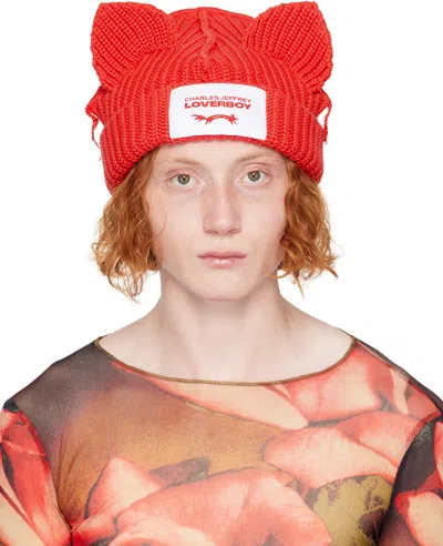 Charles Jeffrey Loverboy Red Chunky Ears Beanie