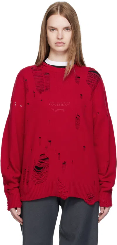Charles Jeffrey Loverboy Red Distressed Logo Sweater