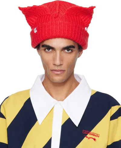 Charles Jeffrey Loverboy Red Mohair Chunky Ears Beanie
