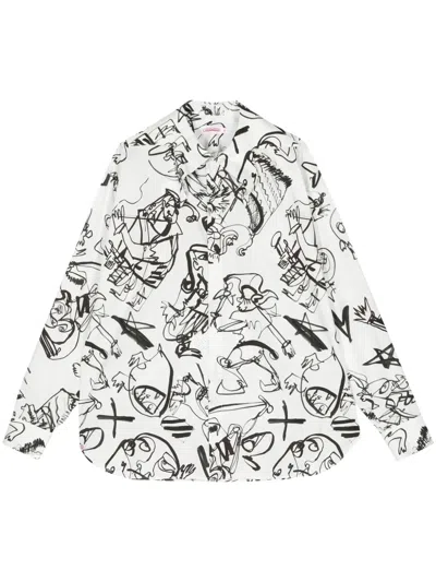Charles Jeffrey Loverboy Sketch-print Organic Cotton Shirt In White