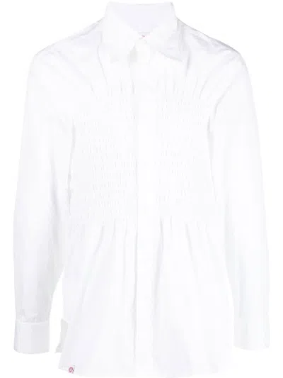 Charles Jeffrey Loverboy Smocking Stitch Long-sleeve Shirt In 白色