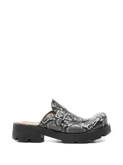 Charles Jeffrey Loverboy Snakeskin Buckle Mules In Gray