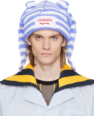 Charles Jeffrey Loverboy Ssense Exclusive Blue & White Chunky Rabbit Beanie In Blue + White Blu