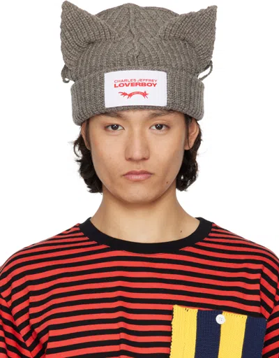 Charles Jeffrey Loverboy Ssense Exclusive Gray Chunky Ears Beanie In Grey