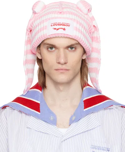 Charles Jeffrey Loverboy Ssense Exclusive Pink & White Chunky Rabbit Beanie In Pink + White Pnk