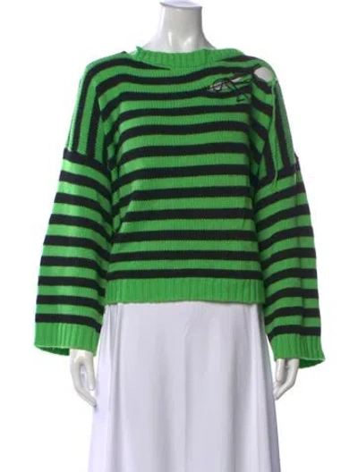 Pre-owned Charles Jeffrey Loverboy Striped Crew Neck Sweater In Green