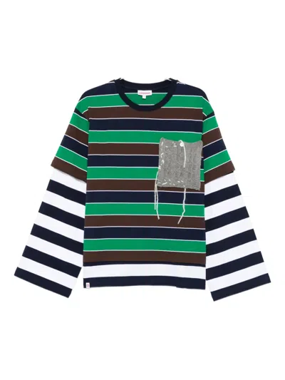 Charles Jeffrey Loverboy Striped Knitted-patch T-shirt In Green