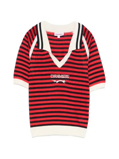 Charles Jeffrey Loverboy Striped Polo-collar T-shirt In Red