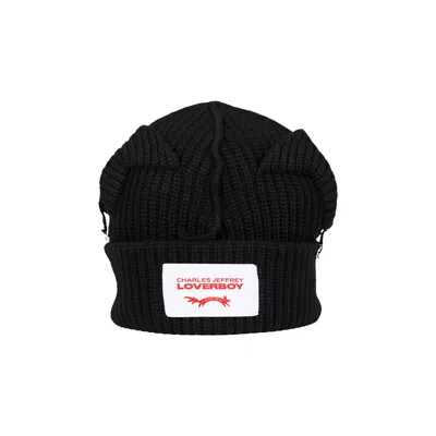 Pre-owned Charles Jeffrey Loverboy Supersized Chunky Ears Beanie 'black' | Men's Size Onesize