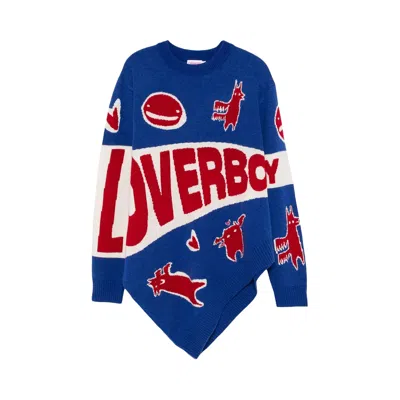 Pre-owned Charles Jeffrey Loverboy Topsy Turvy Loverboy Logo Jumper 'blue/red' | Men's Size Xl