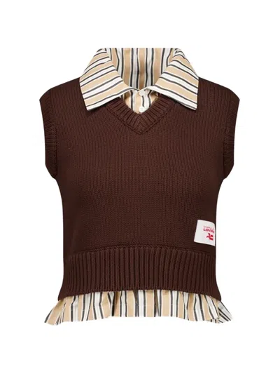 Charles Jeffrey Loverboy V-neck Cropped Vest Shirt In Brown