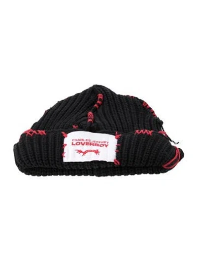 Pre-owned Charles Jeffrey Loverboy Whipstitch-trimmed Beanie In Black