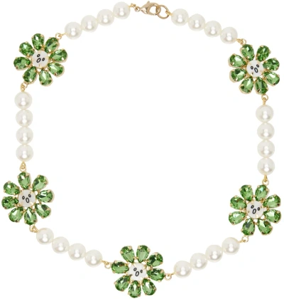 Charles Jeffrey Loverboy White & Green Crazy Daisy Pearl Necklace In Peaemr