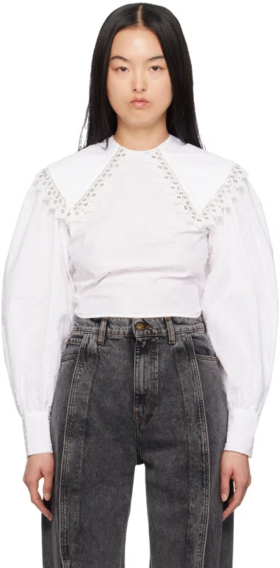 Charles Jeffrey Loverboy White Babydoll Blouse In Fluffy Dots Shirting