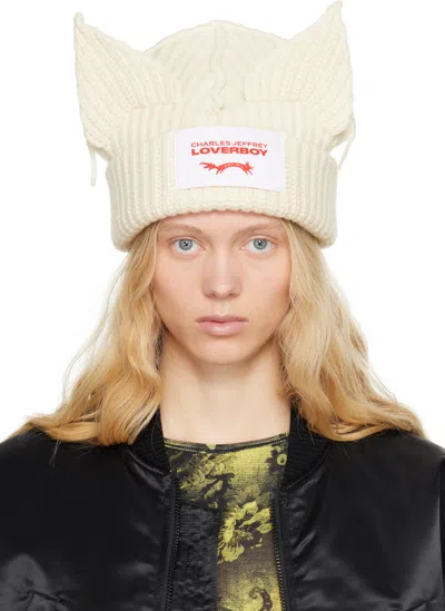 Charles Jeffrey Loverboy White Chunky Ears Beanie In Ecru