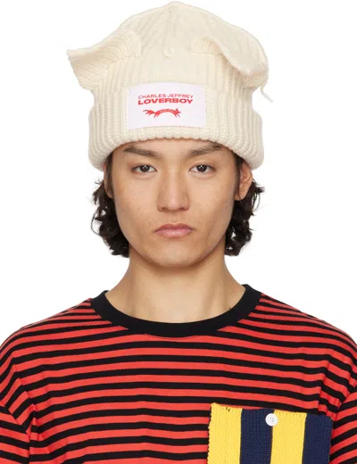 Charles Jeffrey Loverboy White Chunky Ears Beanie In Ecru