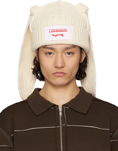 Charles Jeffrey Loverboy White Chunky Rabbit Beanie In Ecru