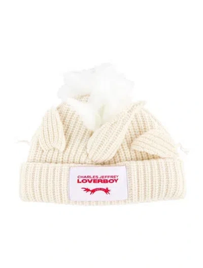 Pre-owned Charles Jeffrey Loverboy Women's Lambswool Beanie In White