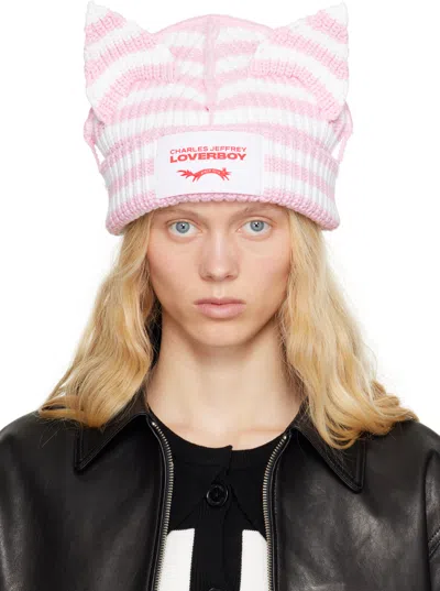 Charles Jeffrrey Loverboy Chunky Ears Beanie In Pink/white