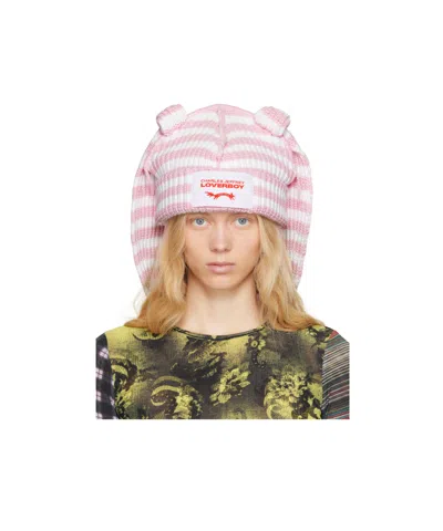 Charles Jeffrrey Loverboy Chunky Rabbit Beanie In Pink And White Stripes