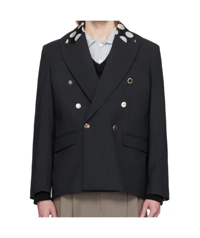 Charles Jeffrrey Loverboy Edinburgh Blazer In Navy Blue Pinstripes/dots