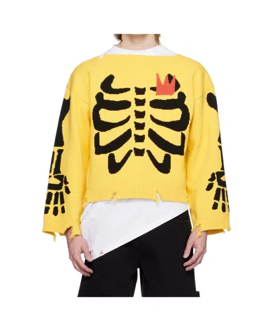 Charles Jeffrrey Loverboy Graphic Slash Sweater In Yellow Skeleton