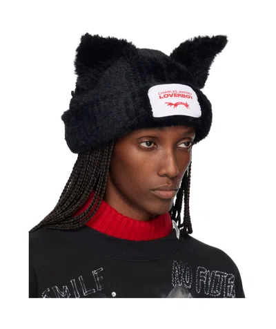 Charles Jeffrrey Loverboy Plush Thick-eared Knitted Hat In Black