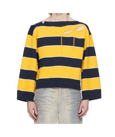 Charles Jeffrrey Loverboy Slash Stripe Sweater In Yellow, Navy Blue